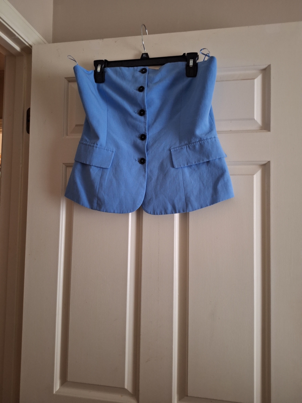 Zara Light Blue Strapless Button Front Corset Top